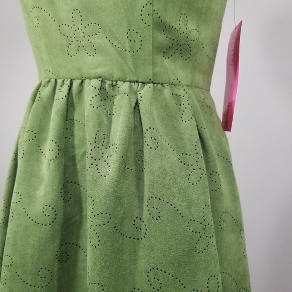 New Betsey Johnson Faux Suede Dress 2 Lazer Cut Skater Fit & Flare Coquette - Picture 5 of 15